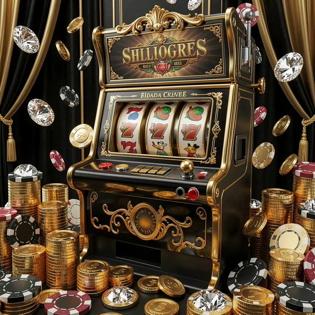 Luxury gold slot machine with triple lucky sevens and flying coins representing premium online slot gameplay at J188 in the Philippines